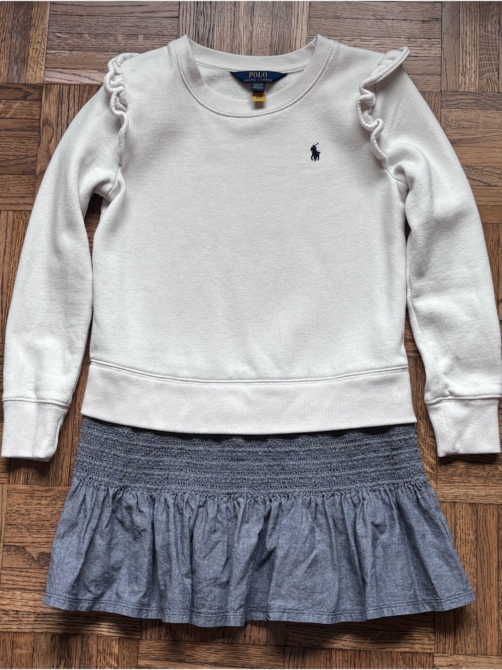 Polo by Ralph Lauren Cream Ruffle-Shoulder Sweatshirt with Navy Pony
